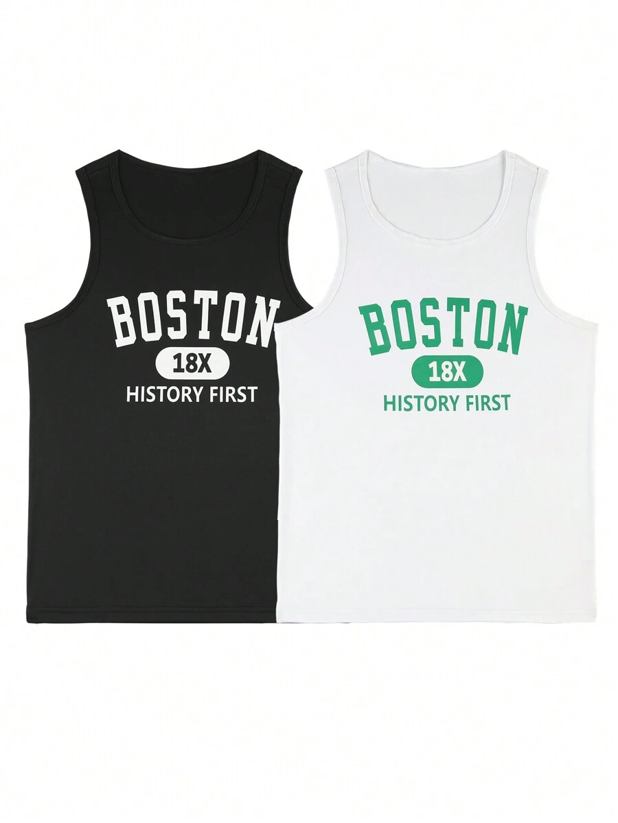 Gym Rark Boyfriend Style Men's Letter Printed Round Neck Athletic Workout Tank Top - Multicolor - View 1
