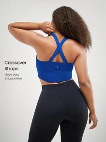 GLOWMODE FeatherFit™ Crossover Straps Curved Hem Sports Bra Tank Top Low Impact Yoga Daily - Royal Blue - View 3