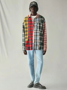 Manfinity BRENVOR Áo sơ mi nam tay dài dệt kim kẻ caro thời trang, đơn giản, rộng rãi, cài nút, mặc hàng ngày, mùa thu - Nhiều màu - Xem 3