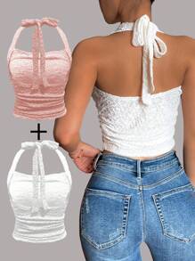 SHEIN Unity Women's Summer Solid Color Halter Halter Casual Tank Top - Multicolor - View 2