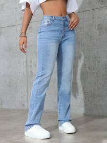 SHEIN EZwear Women's Loose Fit Casual Denim Jeans With Pockets