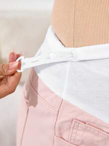 SHEIN 孕婦可調腰直筒牛仔褲，休閒多變 - 淺粉色 - 查看 5