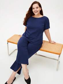 LUVLETTE Women's Plus-Size Dark Blue Soft 100% Pure Cotton Pajamas Sets Lounge Set Lingerie