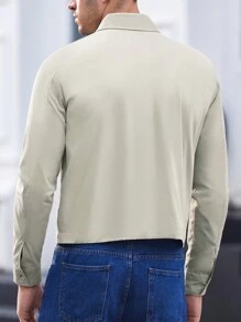 Manfinity VCAY Men's Loose Fit Drop Shoulder Casual Open Front Jacket, Suitable For Autumn - Khaki - View 2