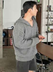 DAZY 男士纯色灰色毛衣连帽衫，秋季 - 灰色 - 查看 5