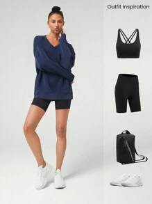 GLOWMODE Modal Silky Smooth Oversized V-Neck Hip Length Long Sleeve Sweatshirt With Thumbholes Daily Casual Fall