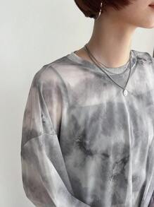 FRIFUL Ladies' Random Printed Basic Daily Long Sleeve Top Sheer - Grey - View 7