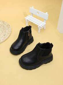 Fashion Kids Ankle Boots Toddler Flat Zipper Leather Shoes Boys Girls Boots Infant Winter - Black - View 7