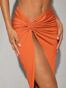 Hauture Bộ váy xẻ tà và áo vỏ sò - trái cam - Xem 7