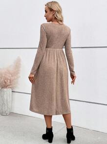 SHEIN Maternity Casual Overlapping V-Neck Long Sleeve Ribbed Casual Dress