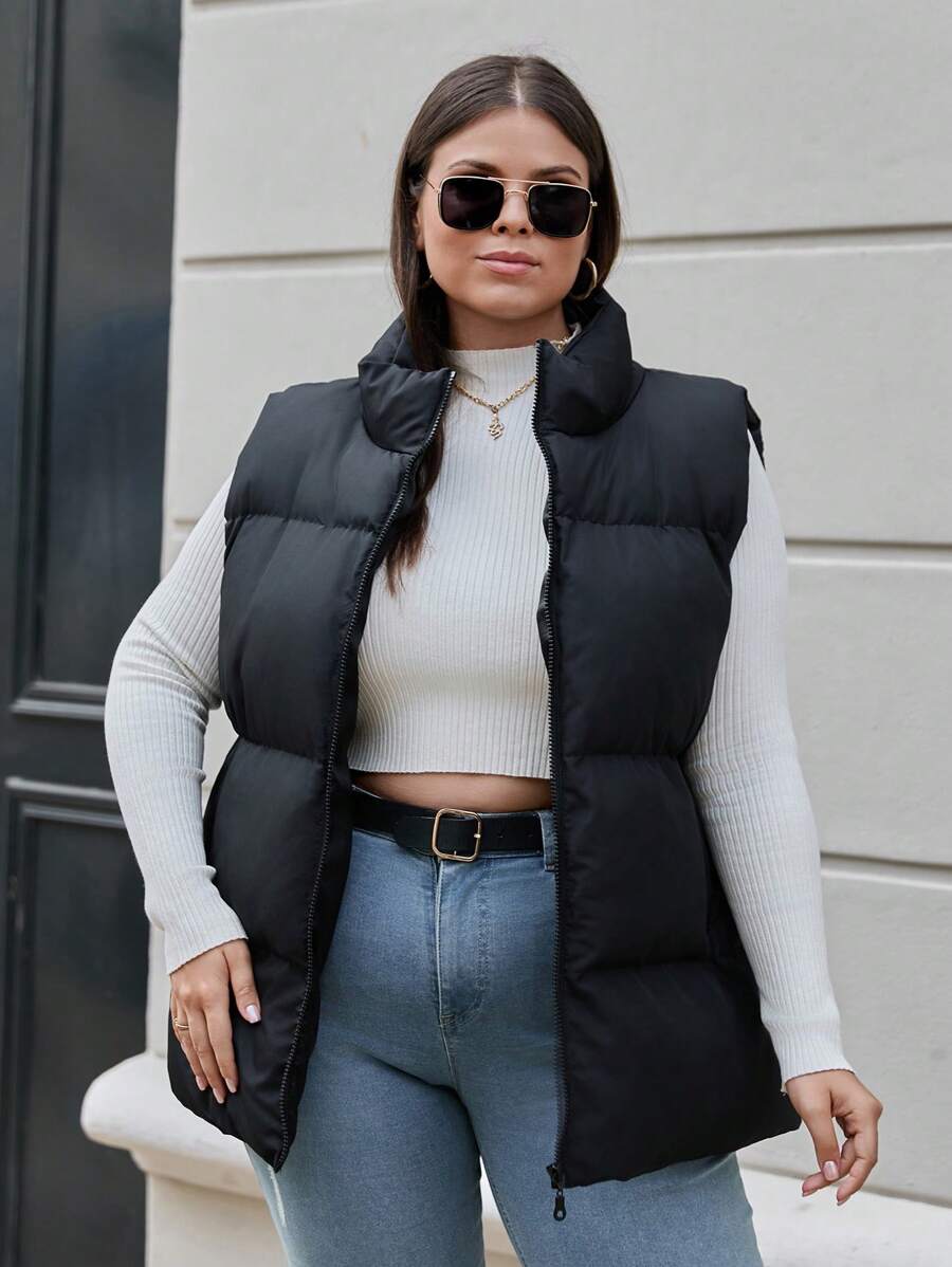 RueChic Women's Plus Vest Padded Coat - Black - View 1