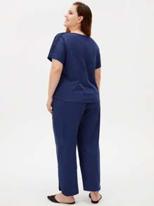 LUVLETTE Women's Plus-Size Dark Blue Soft 100% Pure Cotton Pajamas Sets Lounge Set Lingerie