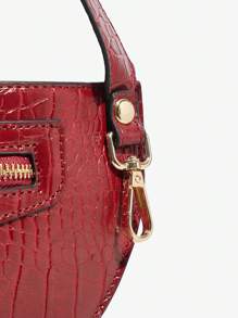 SHEIN SXY 女士、女士单肩包、流浪包、时尚、个性化、街头、酷炫、铆钉、鳄鱼皮 PU、复古、怀旧、酷炫、机车风格、适合经典、通勤、办公室、约会、日常、购物、下午茶 - 酒紅色 - 查看 6