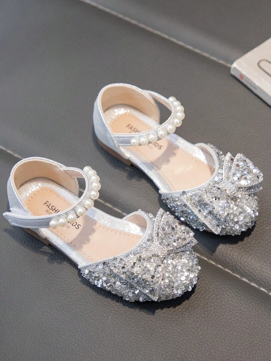 Baby Girls' Flat Shoes With Rhinestones Decoration, Princess Style - Silver - View 1