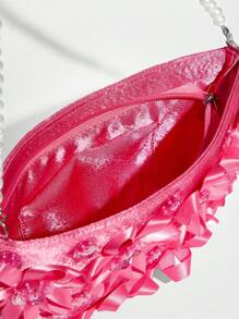 SHEIN BAE 鑲嵌珠片女士時尚立體花朵肩袋 - 玫紅色 - 查看 7