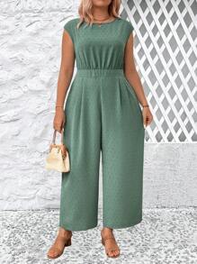 SHEIN LUNE Plus Size Summer Casual Solid Color Textured Wide-Leg Jumpsuit