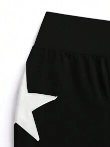 Lunelith SHEIN Lunessa Set de dos piezas de camiseta de manga corta en unicolor casual de verano y pantalones acampanados con estampado de pentágono