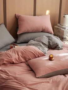 3pcs/Set Pink & Gray Bedding Set, Duvet Cover & Pillow Shams - Pink - View 6