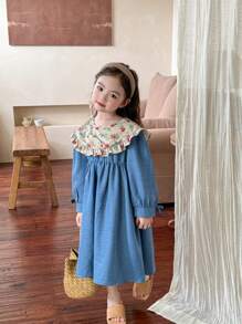 SHEIN Kleine Mädchen Urlaubs Lässig Patchwork Blumenkleid