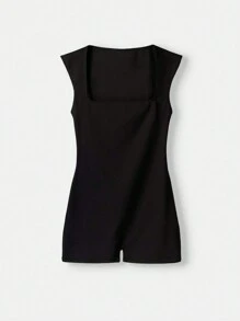 INAWLY Ladies' Plain & Simple Sleeveless Bodycon Jumpsuit For Daily Wear - Black - View 5