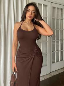 Firerie Apricot ärmelloses Kleid für Damen mit Twist-Design, lang für den Sommer