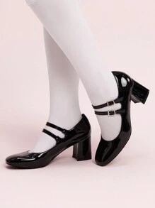 CUCCOO DOLLMOD Fashionable Black Mary Jane Round Toe High Heel Shoes For Women Spring Shoes Spring Break Easter