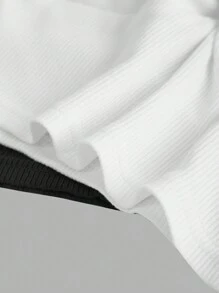 SHEIN Set de 2 piezas de sujetador con tirantes ajustables y top corto acolchado y transpirable con nudo en V para adolescentes, sujetador y camiseta para estudiantes - Blanco y Negro - Ver 8