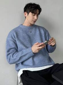 DAZY Men's Casual Solid Color Round Neck Long Sleeve Sweater, Autumn