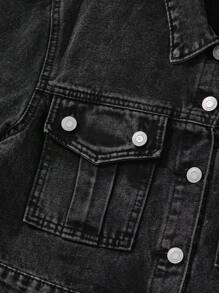 Sparklyn Teen Girl Y2K Street Flat Pockets Crop Denim Jacket, Girls Chic Autumn Winter Item