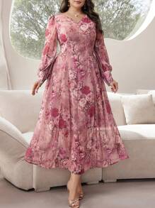 Modelyn Đầm dạ hội dài tay đèn lồng họa tiết hoa thanh lịch - Nhiều màu - Xem 1