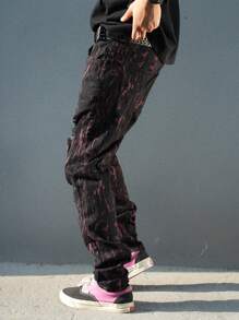 Manfinity Roghcode Men's Tie-Dye Ripped Straight-Leg Casual Jeans - Multicolor - View 3