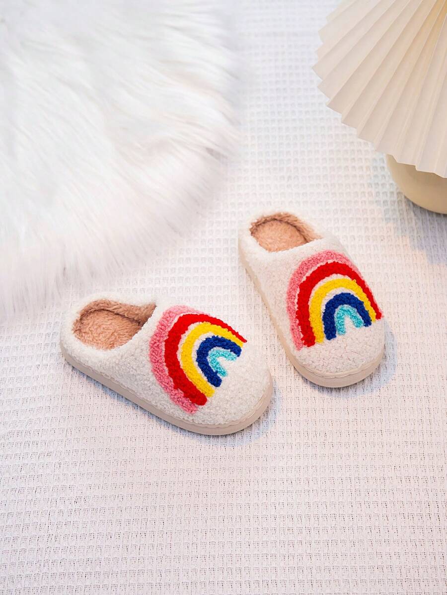 Kids' Cartoon Rainbow Winter Indoor Warm Slippers, Cute Baby Girls' Slippers