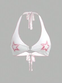 SHEIN ICON Women's Star Printed Heart Shaped Ring Detail Backless Halter Top