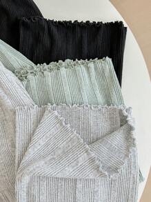 SHEIN Tween Girl's Casual Comfortable Knitted Tank Top And Wide Leg Pants Set With Stripes, Multi-Color - Multicolor - View 6