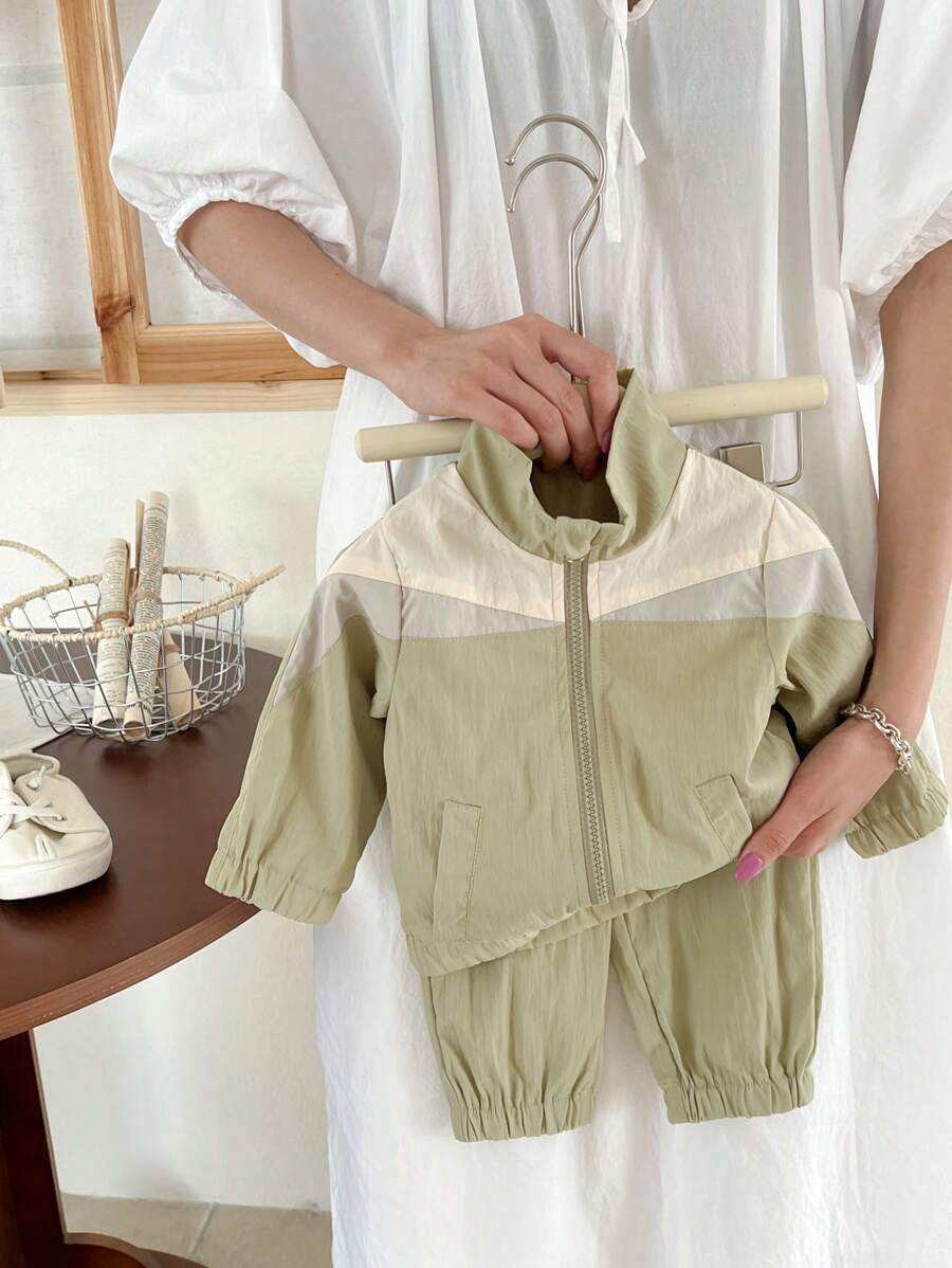 Bộ đồ thể thao ngoài trời thời trang hai mảnh cho bé trai, Xuân/Thu - màu xanh lá - Xem 1