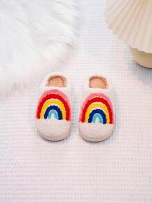 Kids' Cartoon Rainbow Winter Indoor Warm Slippers, Cute Baby Girls' Slippers