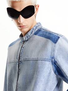 Chillumni Men's Light Blue Denim Motorcycle Jacket - Light Wash - View 4