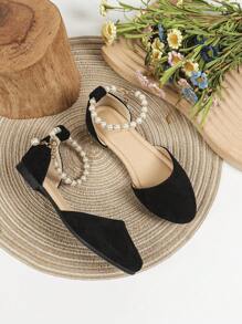 Nieuwe zomermode platte schoenen met puntige neus, tienermeisjes student grote maat casual lederen flats, witte puntige modieuze parelschoenen, comfortabele vrijetijdsschoenen