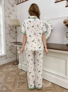 CottageSlumber Women's Plant Printed Top & Pants Pajama Set Holiday Season - Apricot - View 2