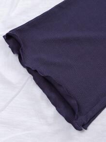 Teen Girls' Comfortable Casual Ribbed Long Sleeve Top And Long Pants Two-Piece Homewear Set, Navy Blue