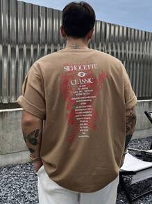 DAZY 男士夏季标语印花圆领短袖休闲T恤，图案T恤 - 卡其色 - 查看 4