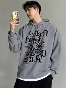DAZY 男士秋季字母印花连帽衫 - 灰色 - 查看 2