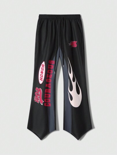 ROMWE Avant Pantalon ample streetwear confortable avec cordon de serrage pour hommes, imprimé lettres et chiffres, style scolaire