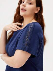 LUVLETTE Women's Plus-Size Dark Blue Soft 100% Pure Cotton Pajamas Sets Lounge Set Lingerie