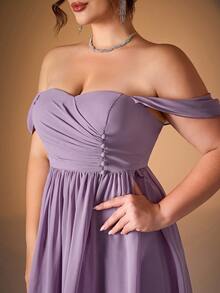Plus Size Strapless Pleated Chiffon Dress With A-Line Dress Elegant Bridesmaid Dress - Dusty Purple - View 5