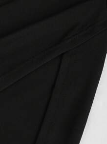 Sweetra Solid Color Square Neckline Long Sleeve Bodycon Mini Dress With Drawstring Detail, Suitable For Casual Or Holiday Fall Cloth For Women - Black - View 4