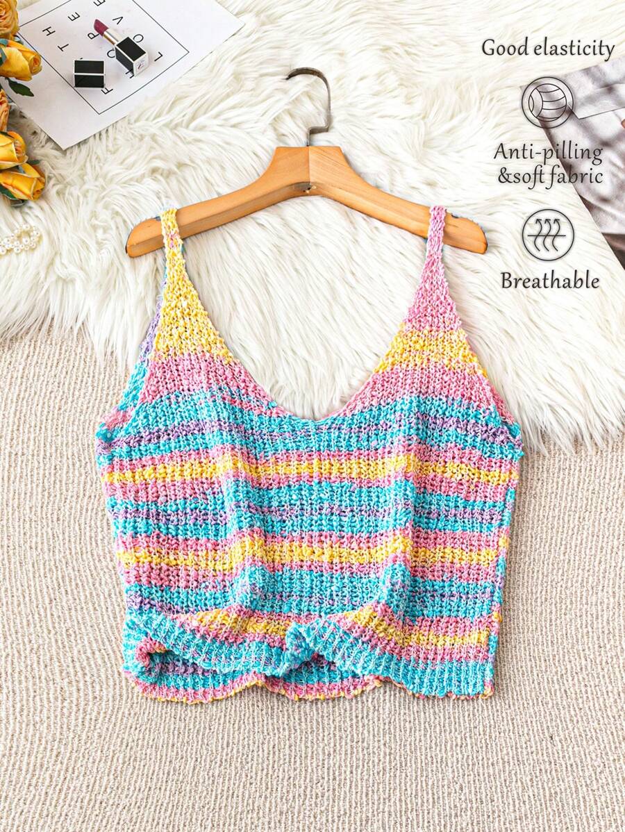 Breezaya Plus Size Striped Camisole Top, Casual Vacation - Pink - View 1