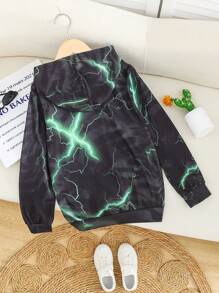 青少年男孩春秋休闲闪电虎印花连帽衫 - 彩色 - 查看 2