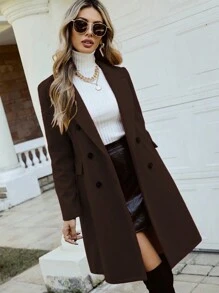 Pariaura Women's Solid Color Minimalist Knitted Daily Long Sleeve Coat,Ladies Late Fall Elegant Double Button,Pocket Regular Sleeve Lapel Regular Fit Brown Plain Women Overcoats,Outdoor Activities