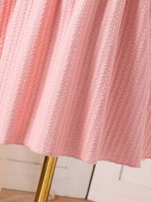 Tween Girl's Summer Casual Solid Color Lantern Sleeve Off Shoulder Dress - Pink - View 4